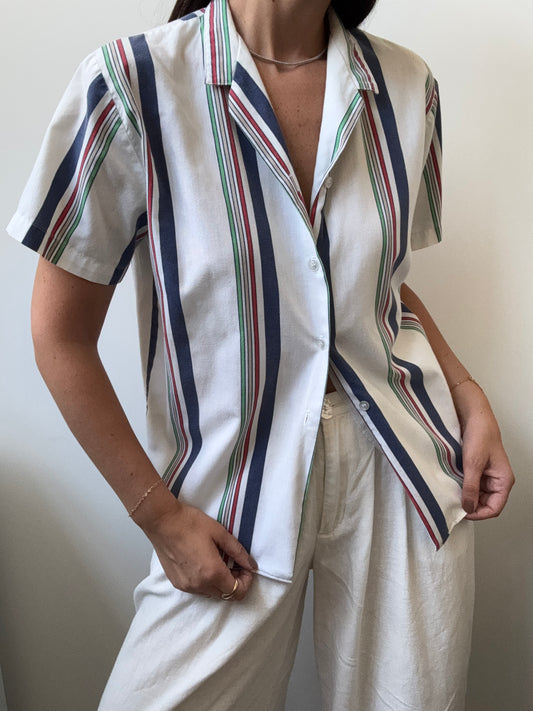 Vintage Striped Short Sleeve Button-Up Size Small