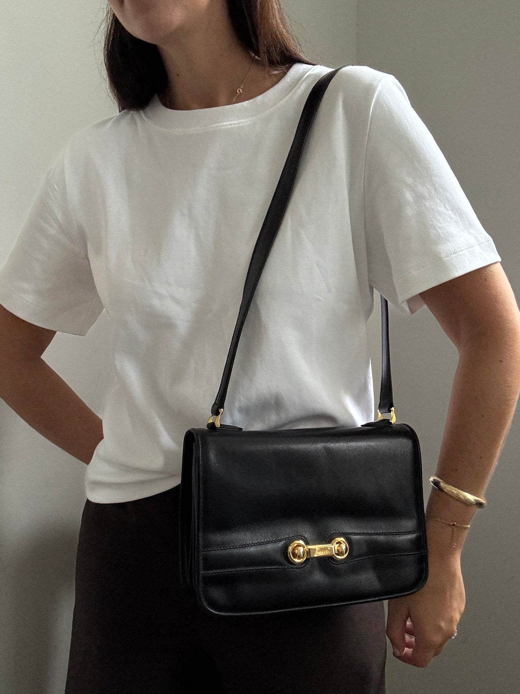 Vintage Gucci Shoulder Black Leather Bag