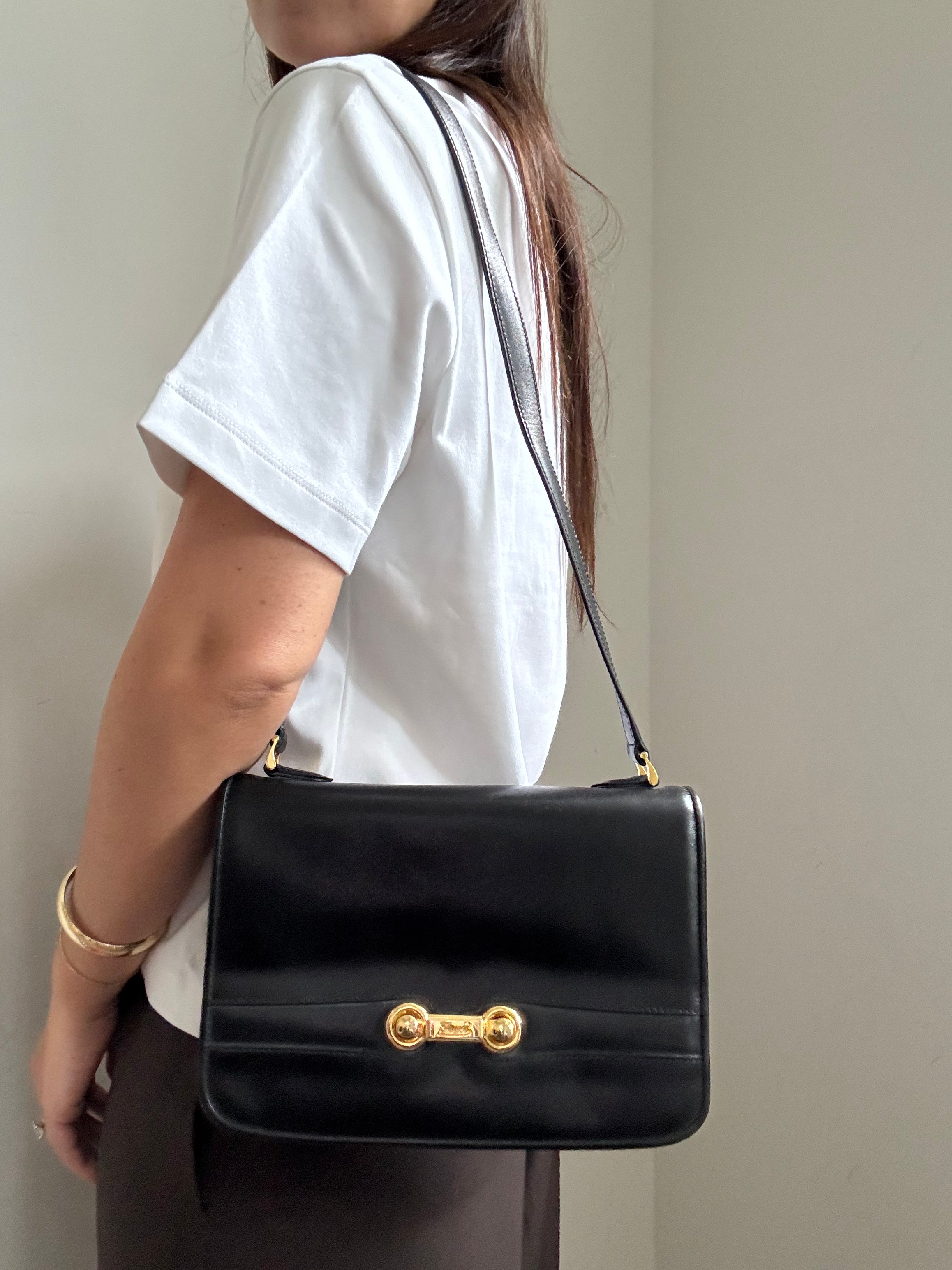 Vintage Gucci Shoulder Black Leather Bag