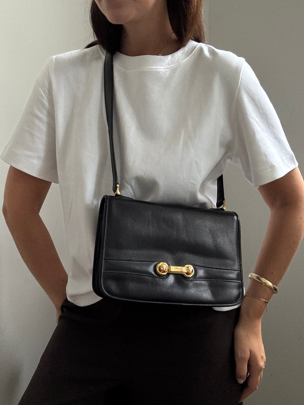 Vintage Gucci Shoulder Black Leather Bag