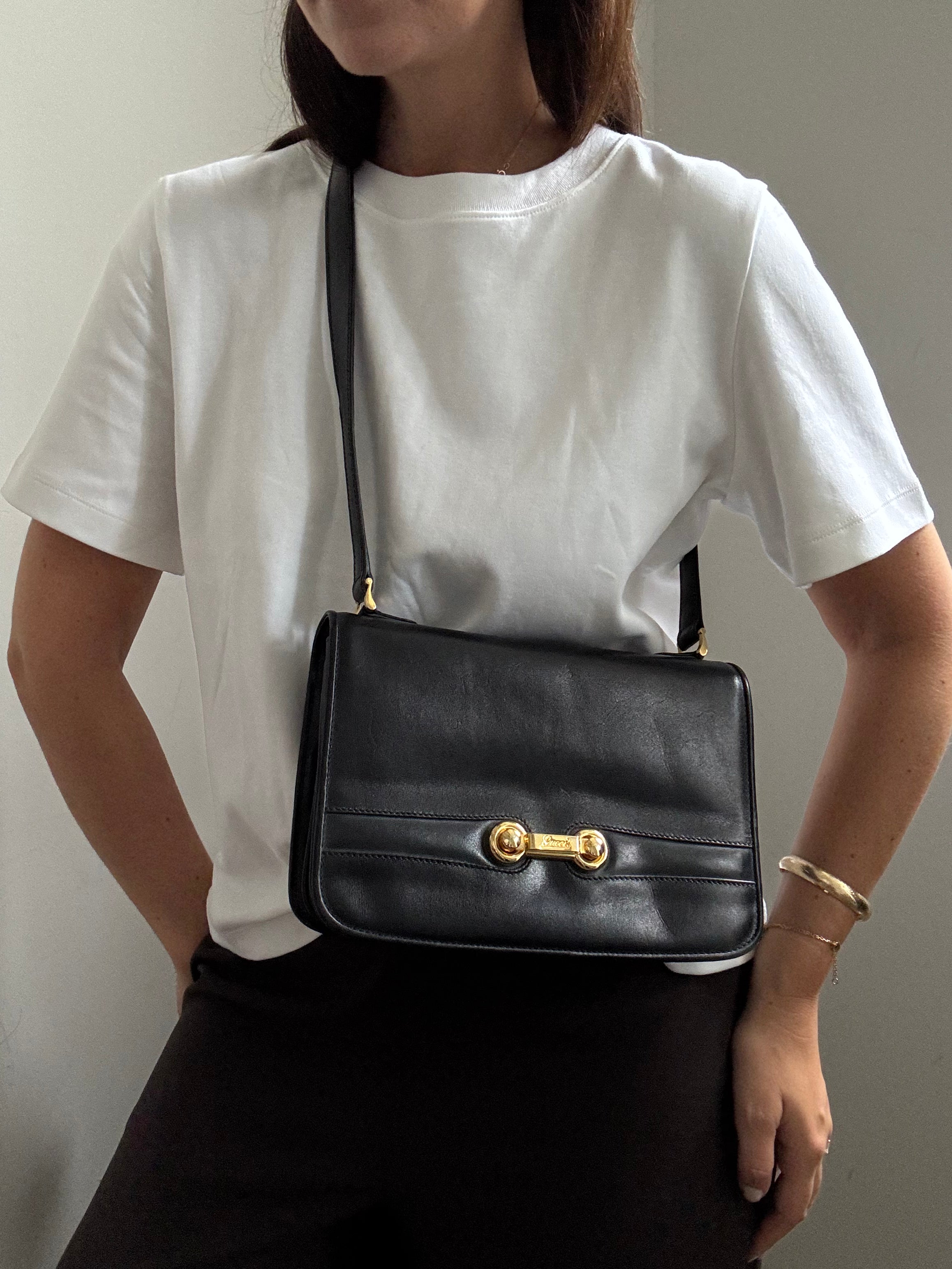 Vintage Gucci Shoulder Black Leather Bag