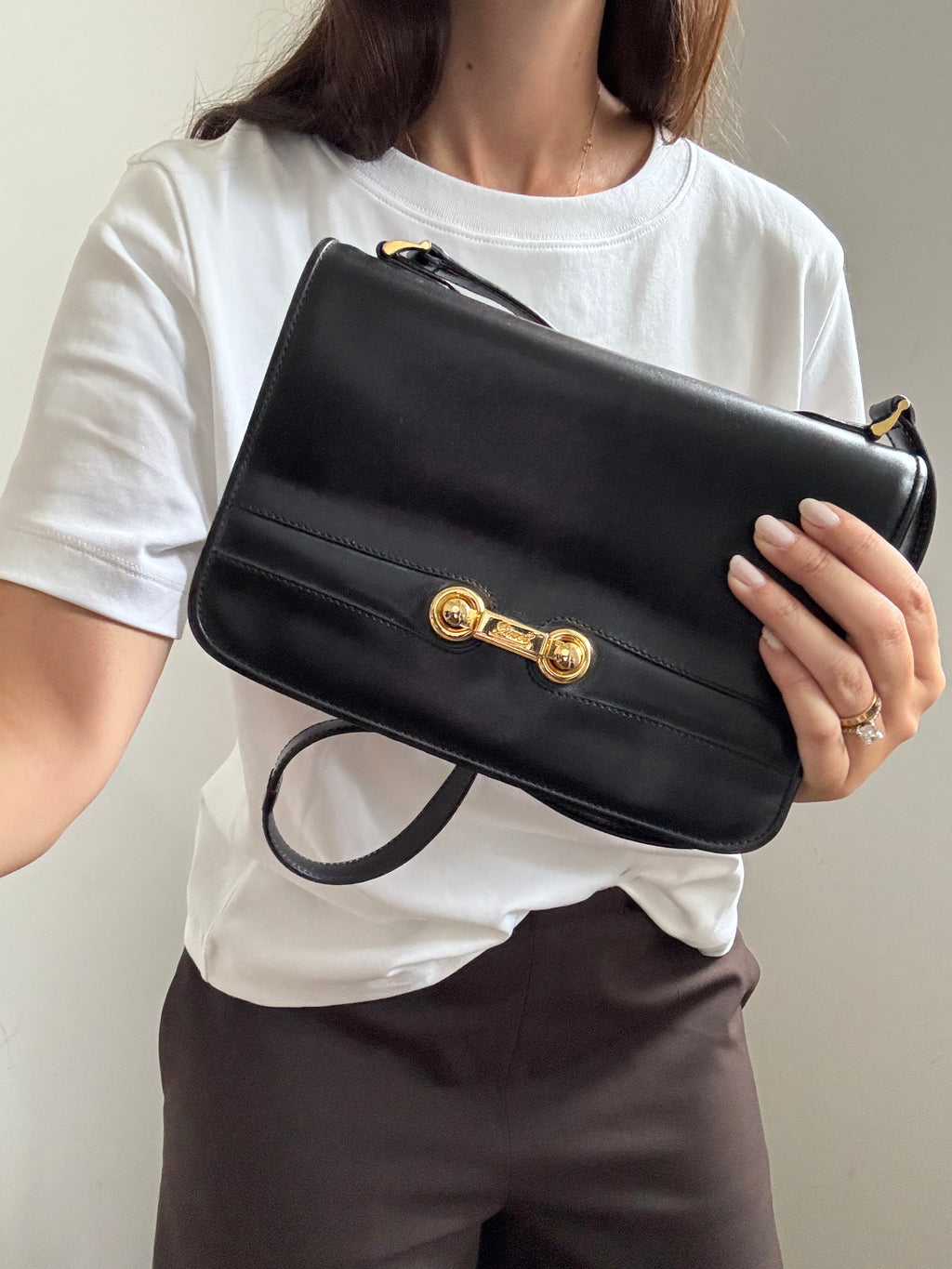 Vintage Gucci Shoulder Black Leather Bag