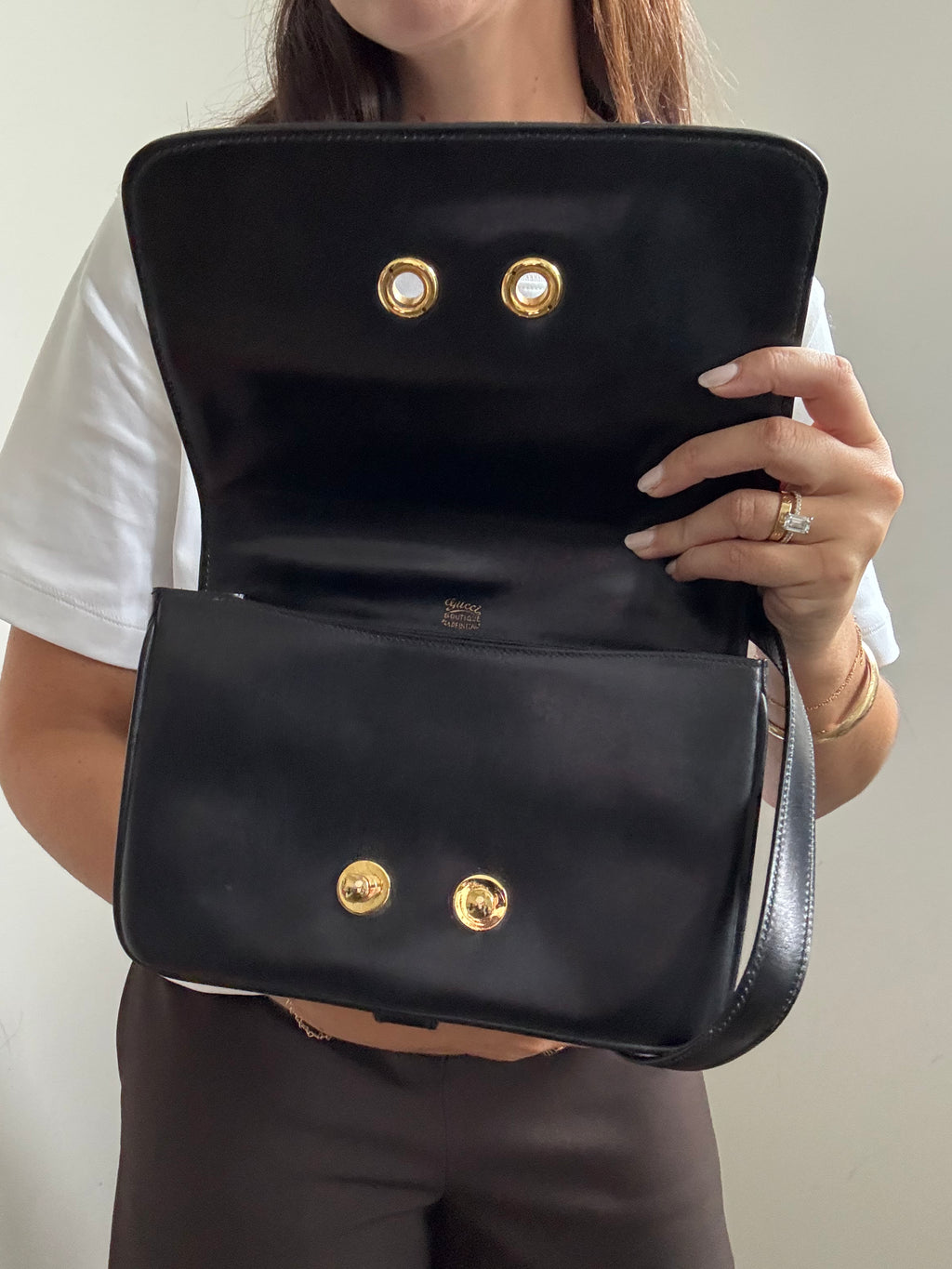 Vintage Gucci Shoulder Black Leather Bag