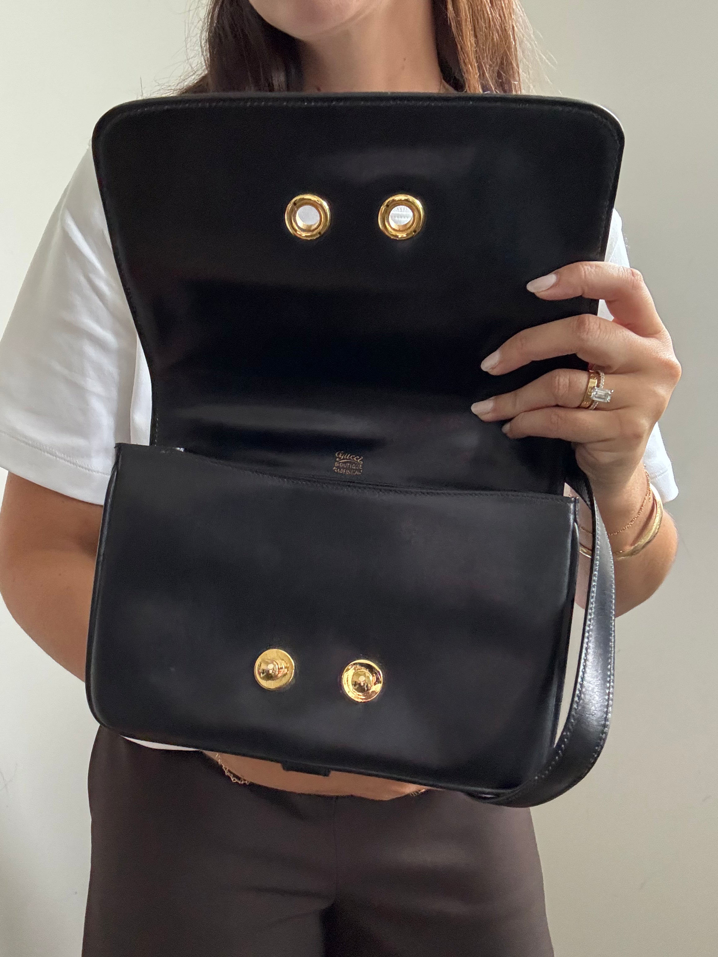 Vintage Gucci Shoulder Black Leather Bag