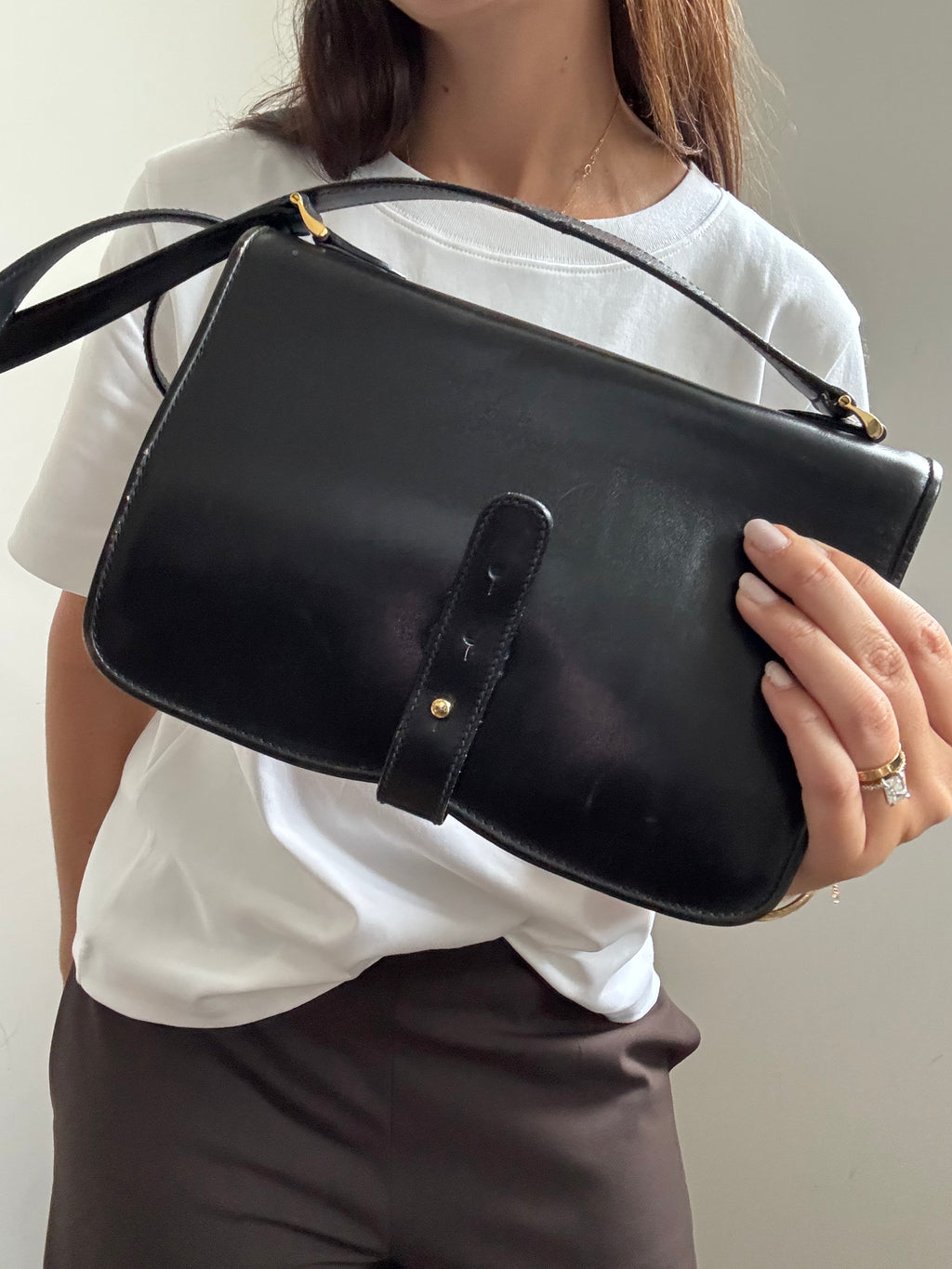 Vintage Gucci Shoulder Black Leather Bag