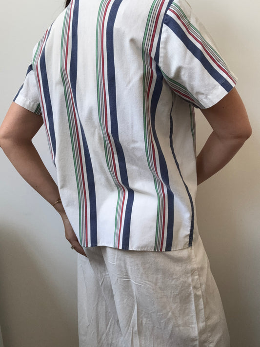 Vintage Striped Short Sleeve Button-Up Size Small
