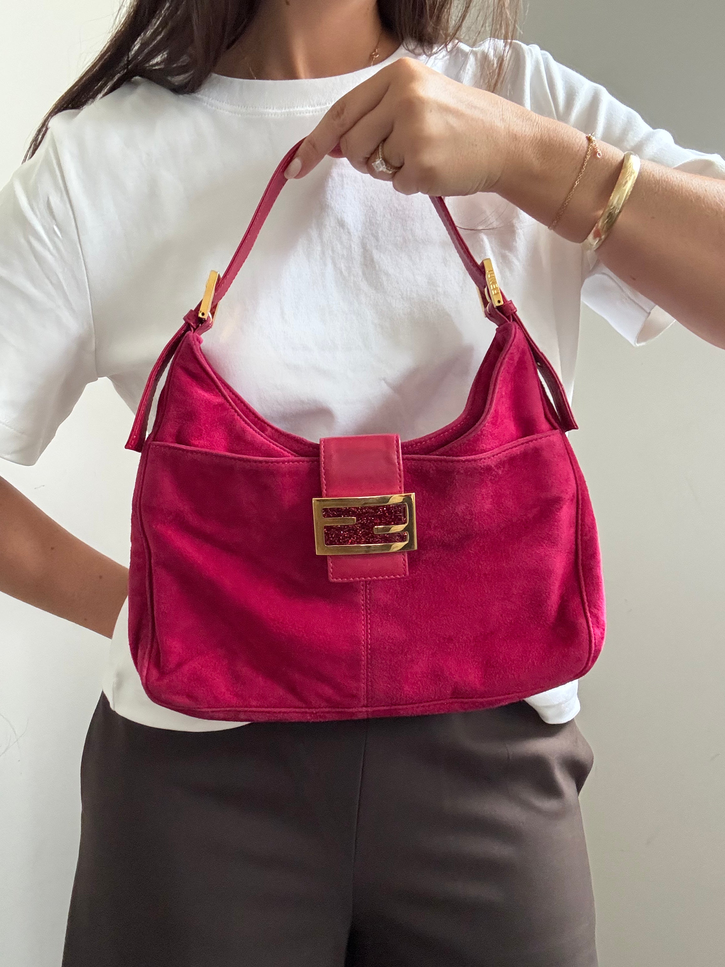 Vintage 1997 Fuchsia Fendi Suede Bag Medium