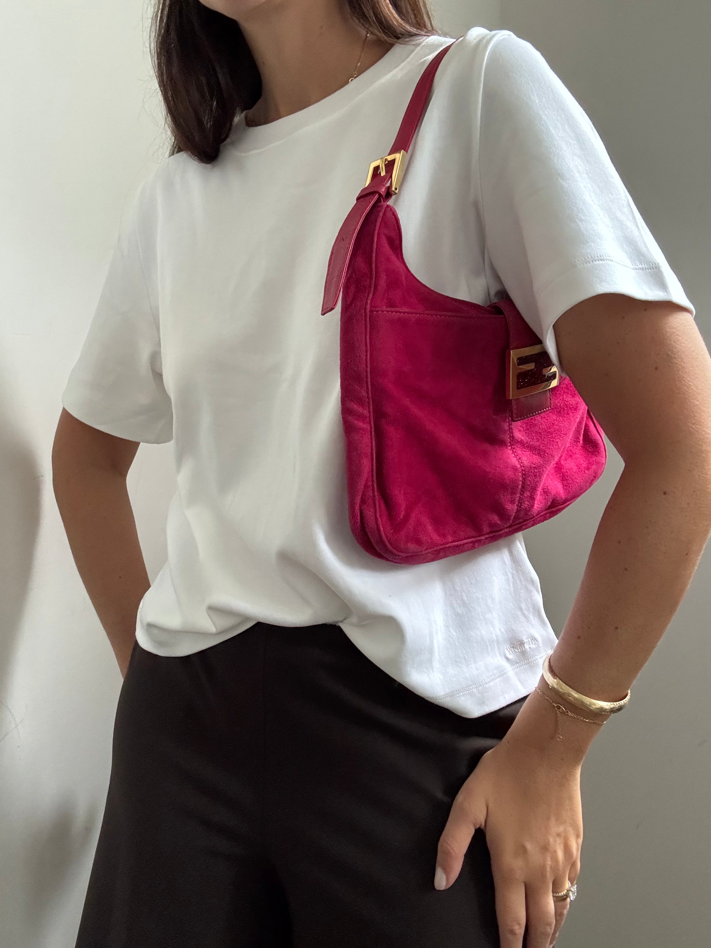 Vintage 1997 Fuchsia Fendi Suede Bag Medium