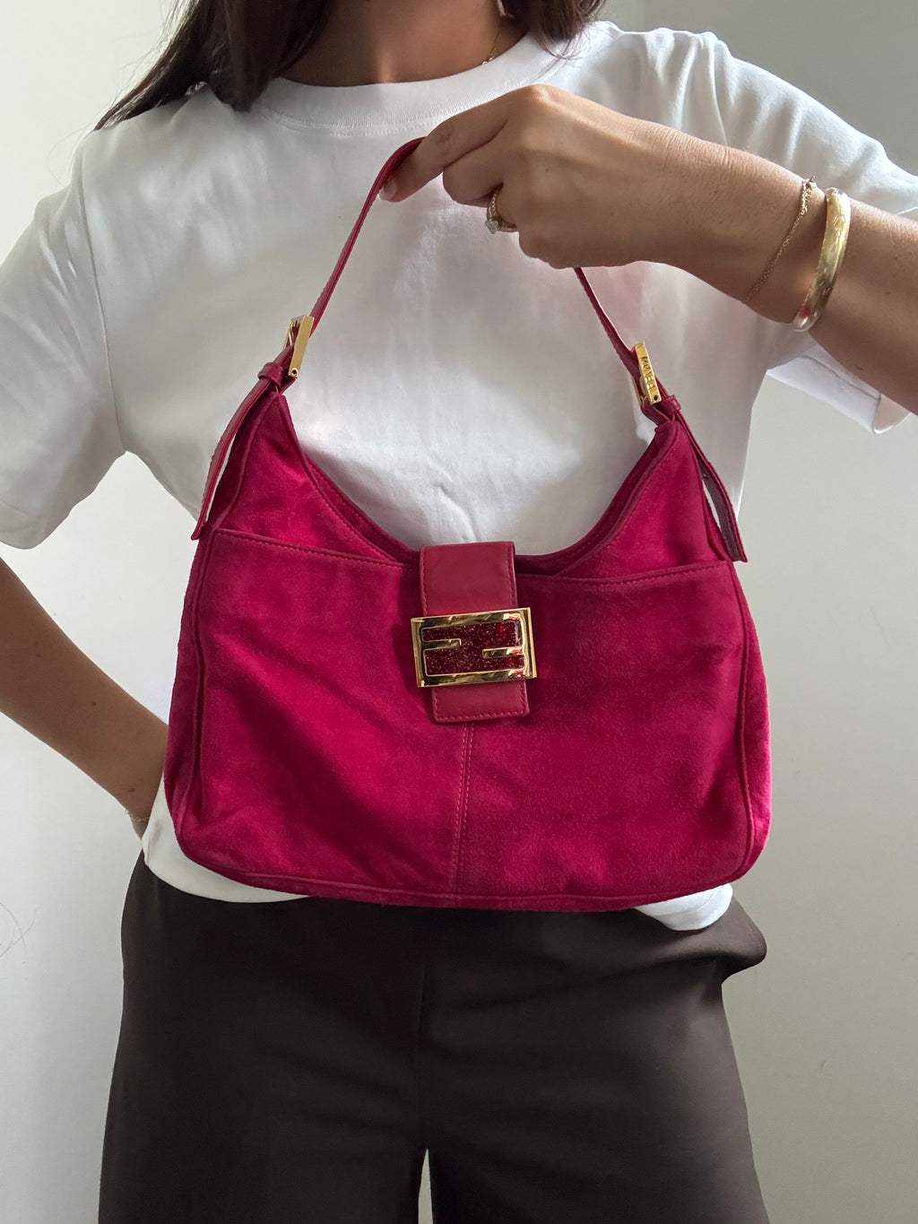 Vintage 1997 Fuchsia Fendi Suede Bag Medium