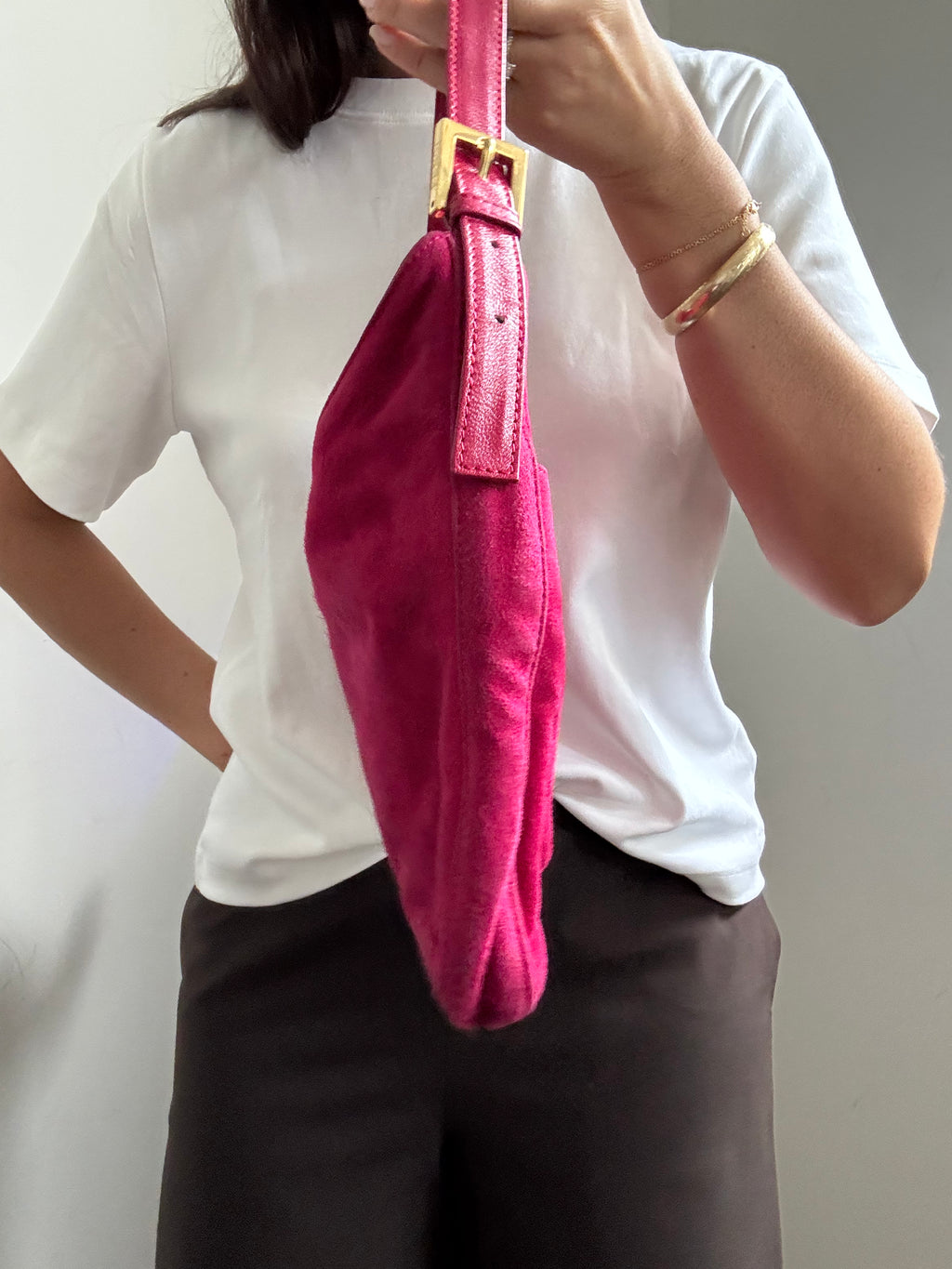 Vintage 1997 Fuchsia Fendi Suede Bag Medium