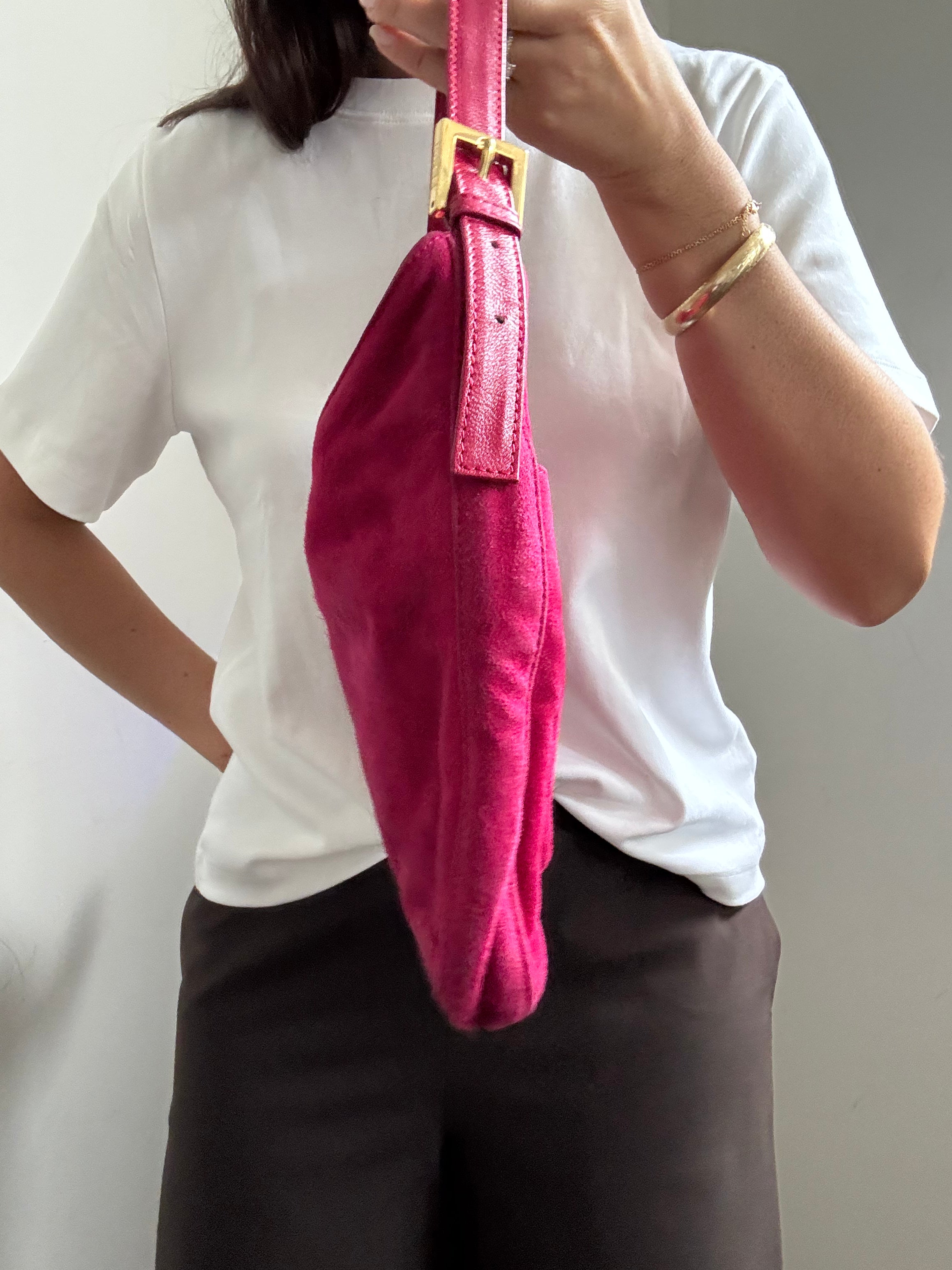 Vintage 1997 Fuchsia Fendi Suede Bag Medium