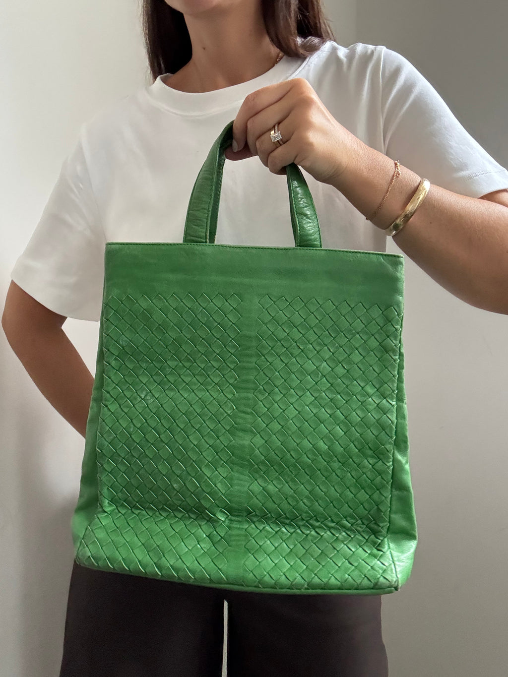 Vintage Bottega Veneta Leather Green Hand Bag