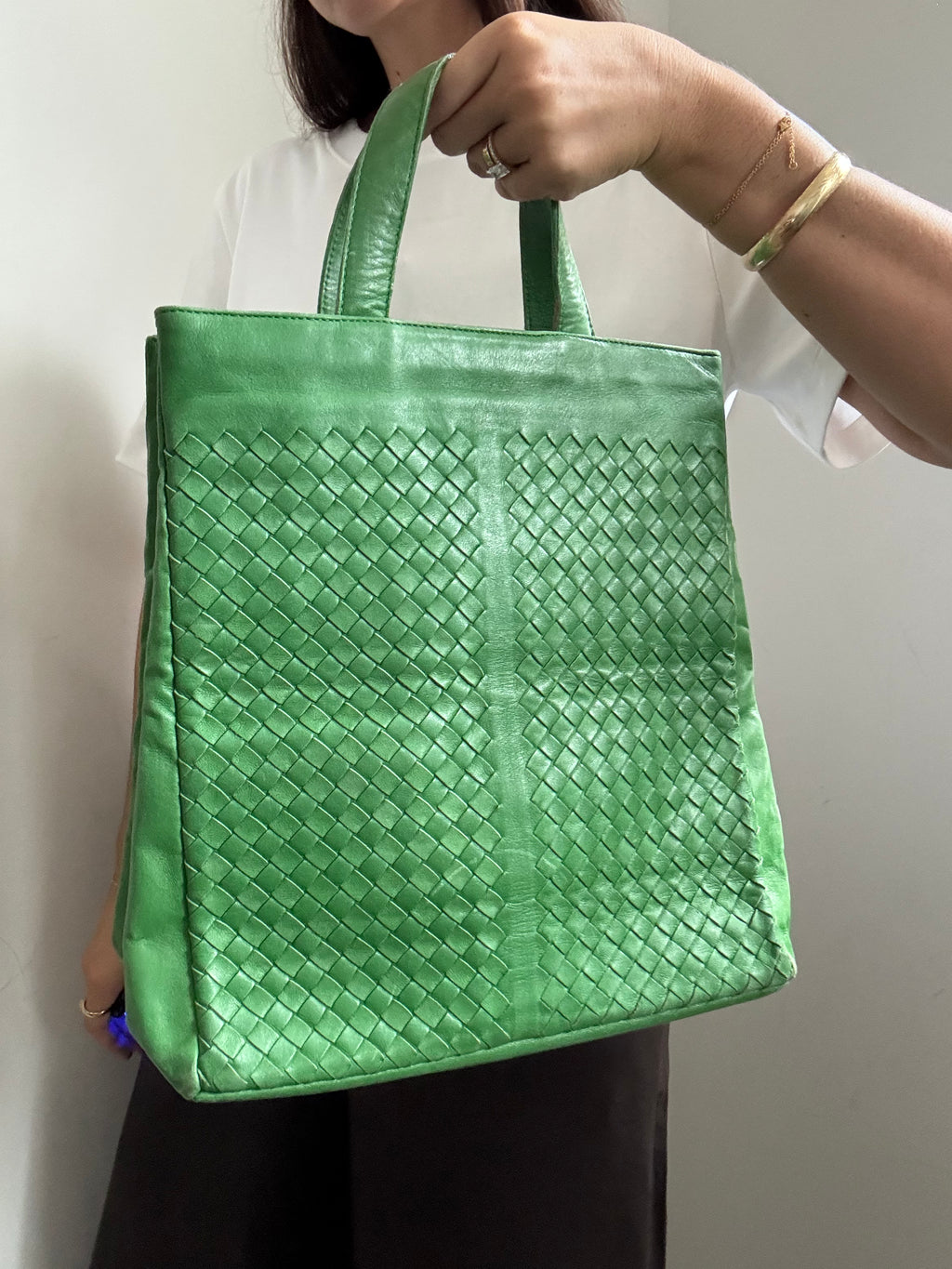Vintage Bottega Veneta Leather Green Hand Bag