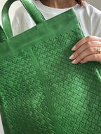 Vintage Bottega Veneta Leather Green Hand Bag