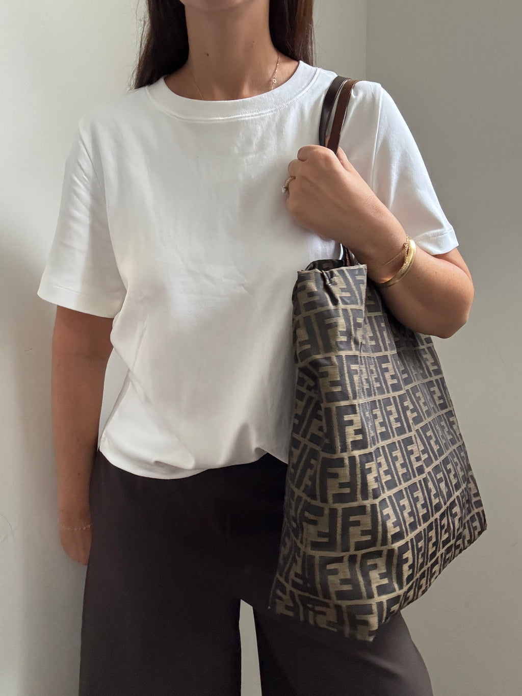 Vintage Fendi Zucca Canvas Tote Bag Nylon Brown