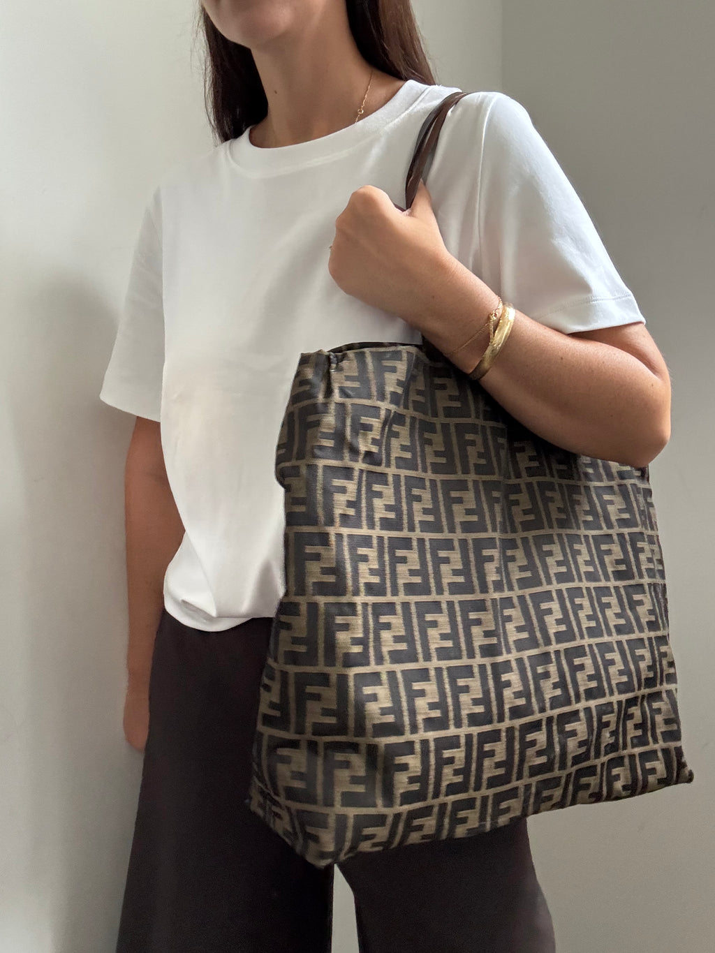 Vintage Fendi Zucca Canvas Tote Bag Nylon Brown