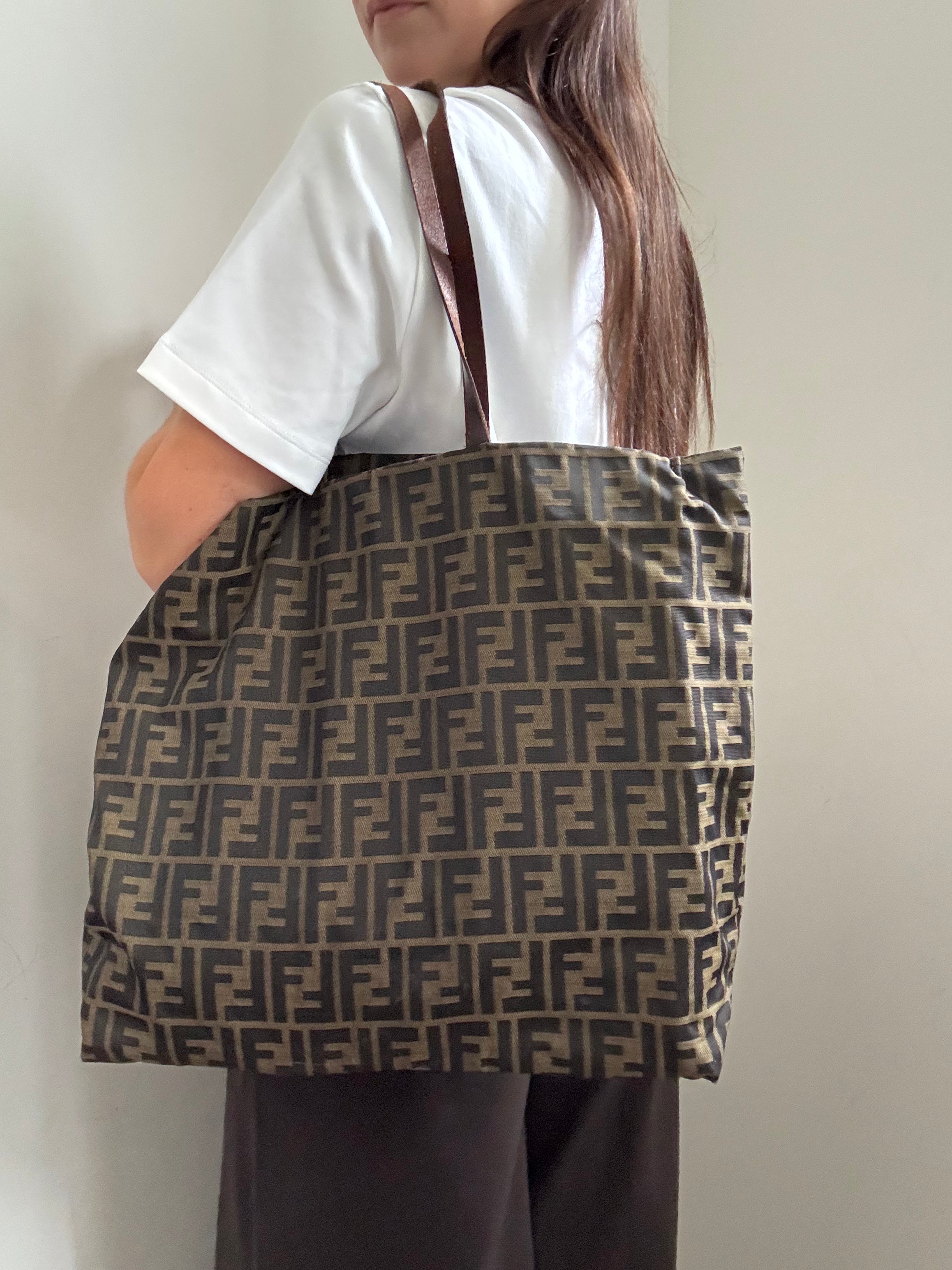 Vintage Fendi Zucca Canvas Tote Bag Nylon Brown
