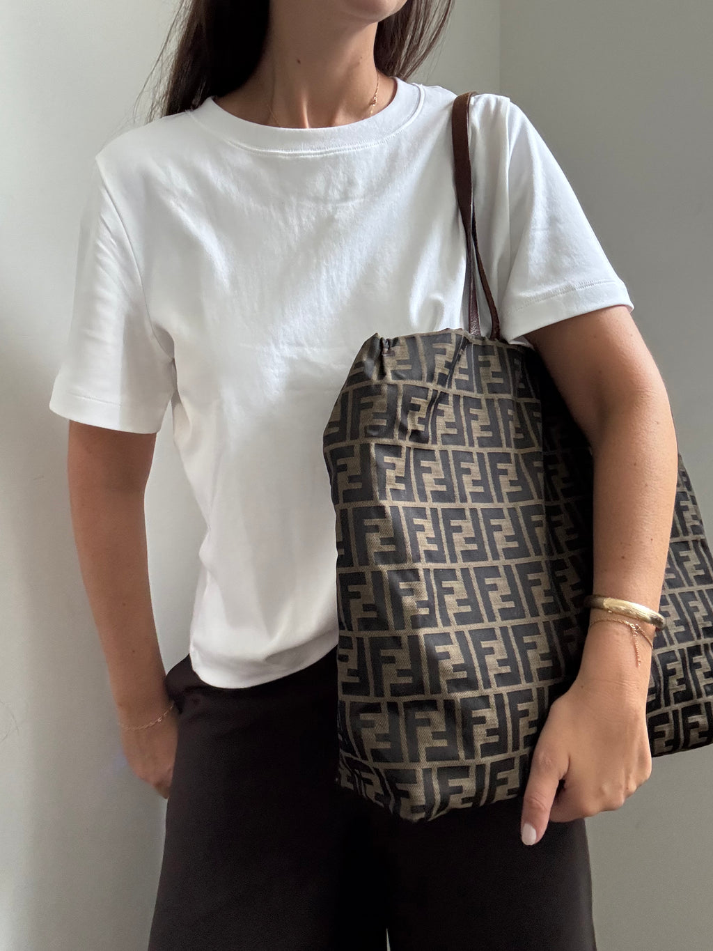 Vintage Fendi Zucca Canvas Tote Bag Nylon Brown