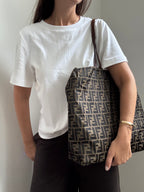 Vintage Fendi Zucca Canvas Tote Bag Nylon Brown