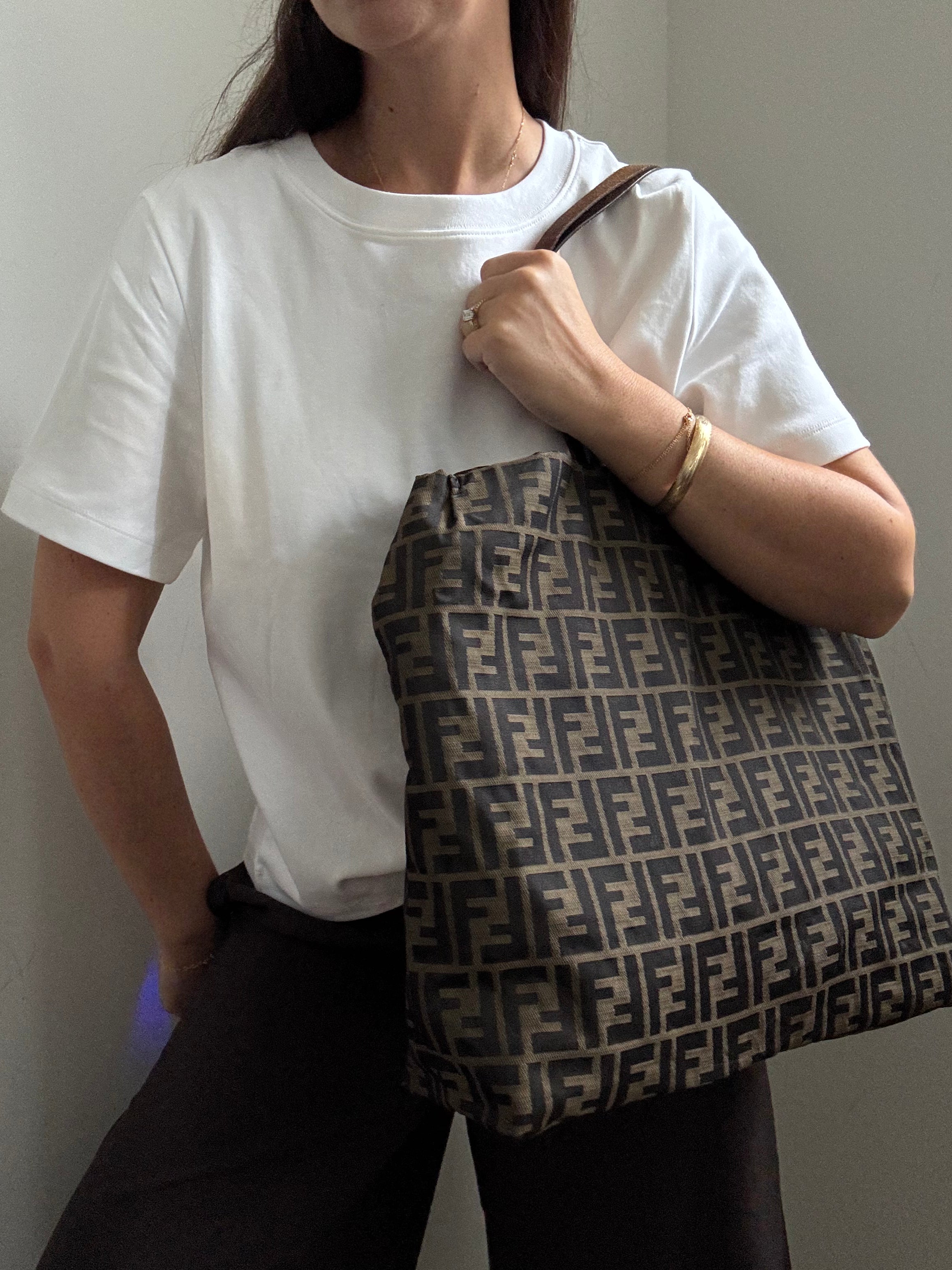 Vintage Fendi Zucca Canvas Tote Bag Nylon Brown