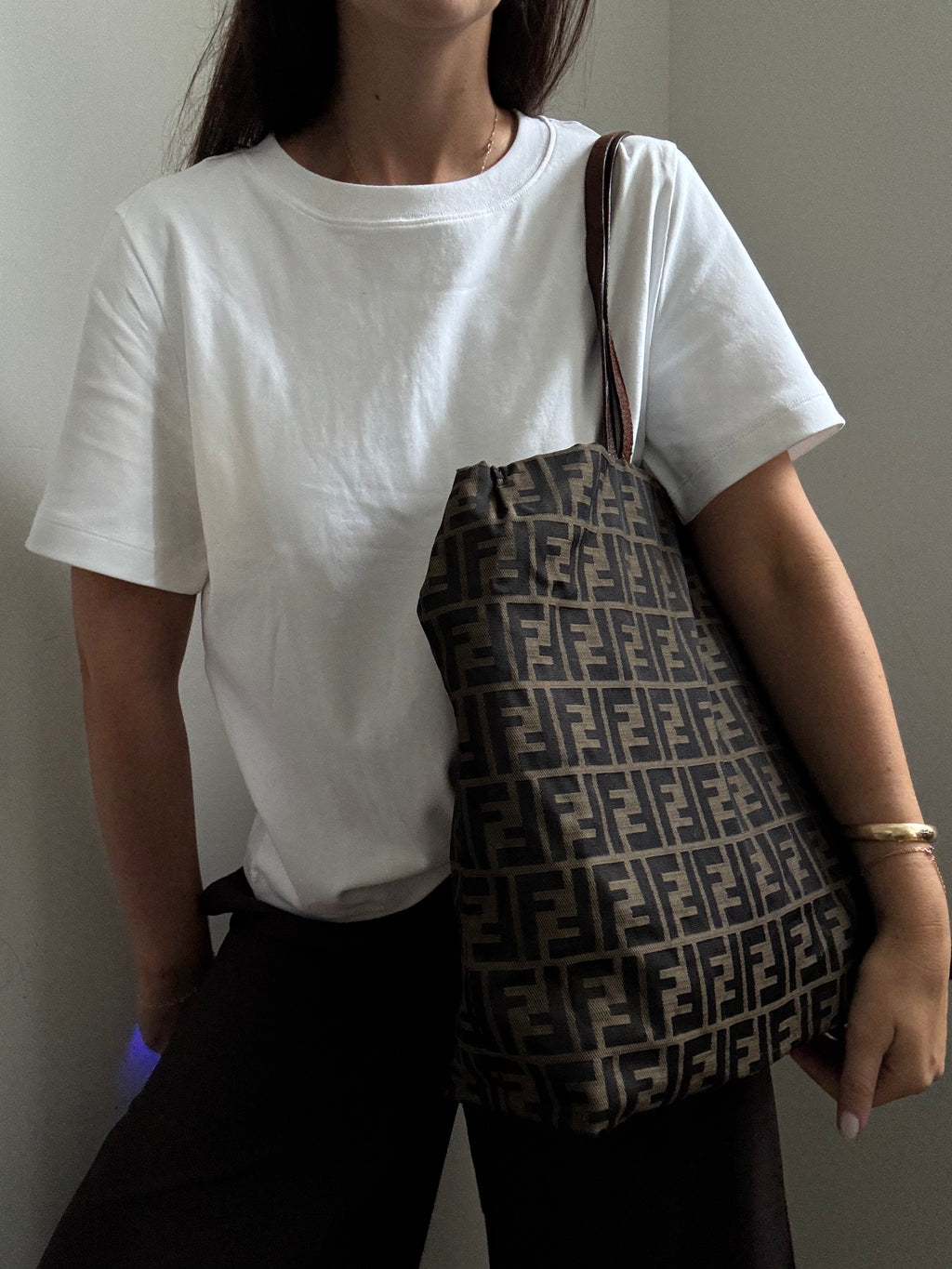 Vintage Fendi Zucca Canvas Tote Bag Nylon Brown