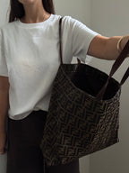 Vintage Fendi Zucca Canvas Tote Bag Nylon Brown