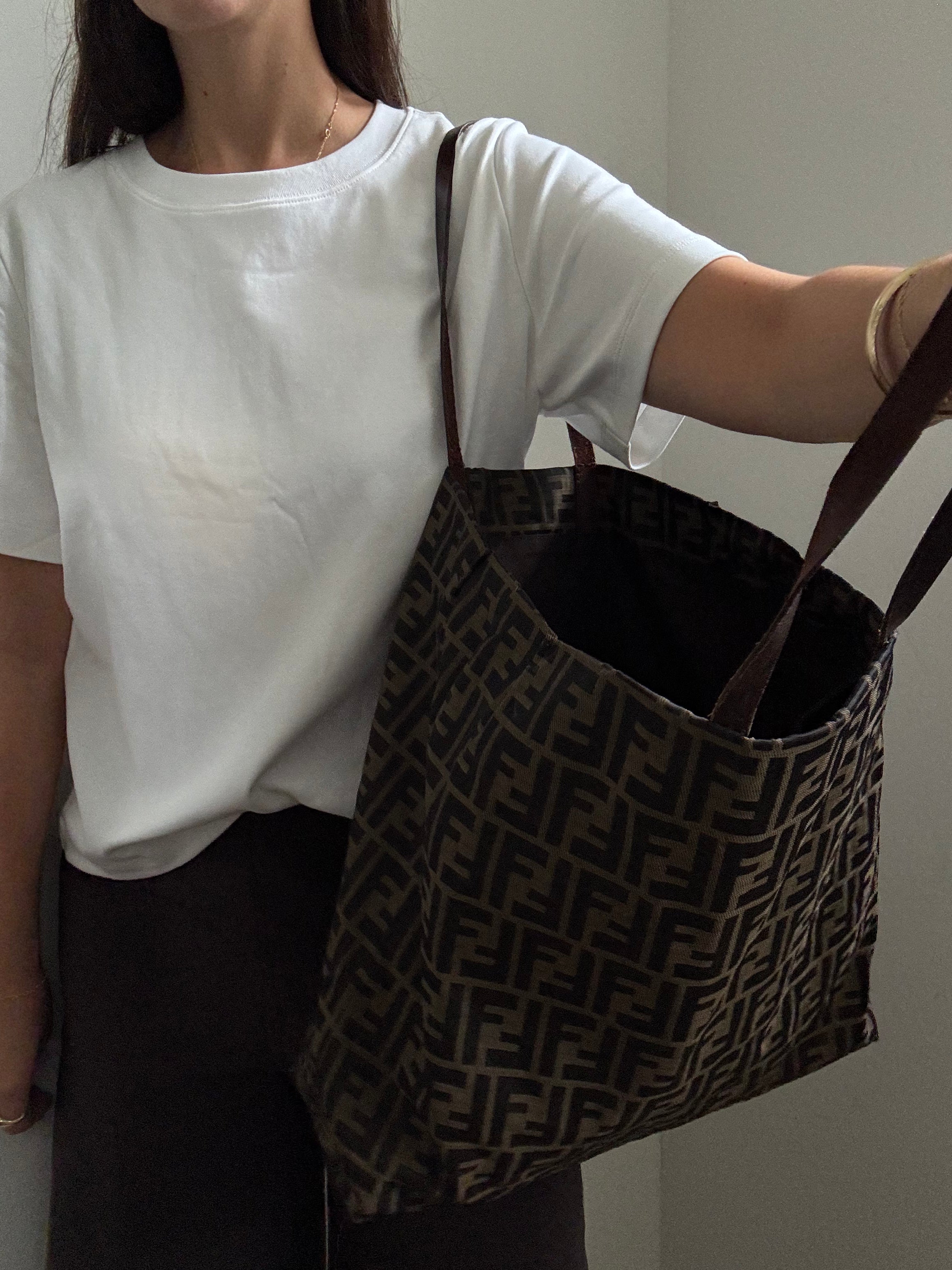 Vintage Fendi Zucca Canvas Tote Bag Nylon Brown