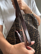 Vintage Fendi Zucca Canvas Tote Bag Nylon Brown