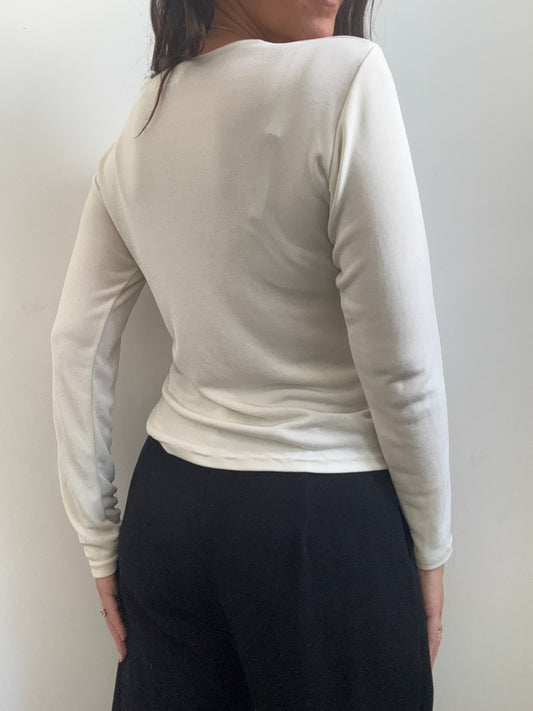 Vintage Cream Long-sleeve Crew Neck Top Size Small