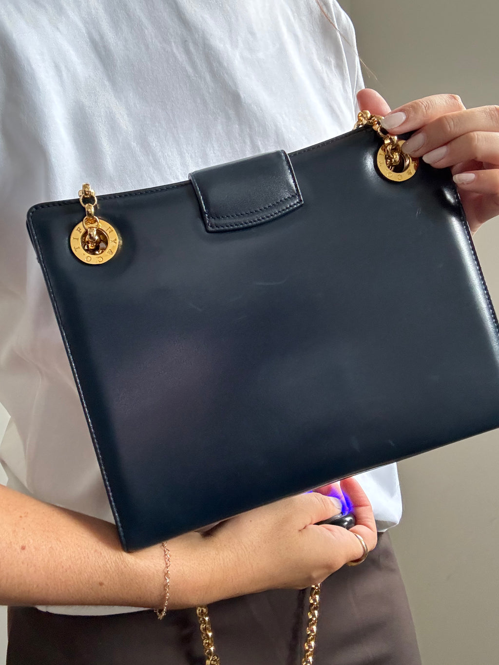 Vintage Tiffany & Co Navy Blue Chain Shoulder Bag
