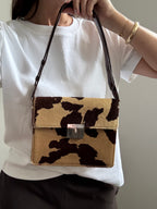Vintage Fendi Leather Beige Calf Hair Shoulder Bag