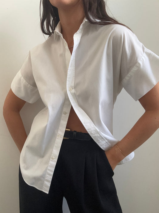 Vintage Short Sleeve White Polo Button Up Size Small