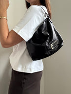 Vintage Fendi Leather Mamma Shoulder Bag in Black