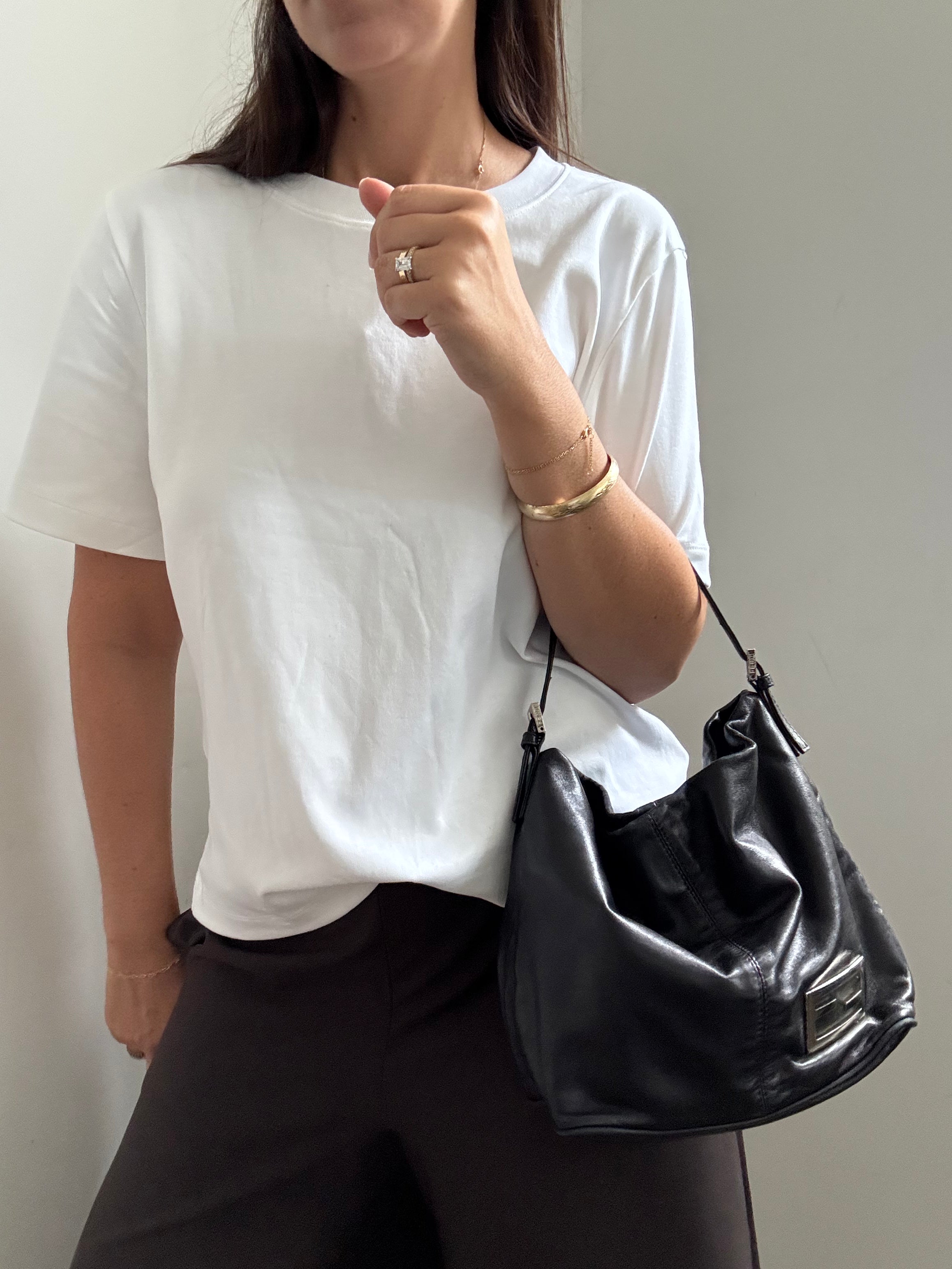 Vintage Fendi Leather Mamma Shoulder Bag in Black