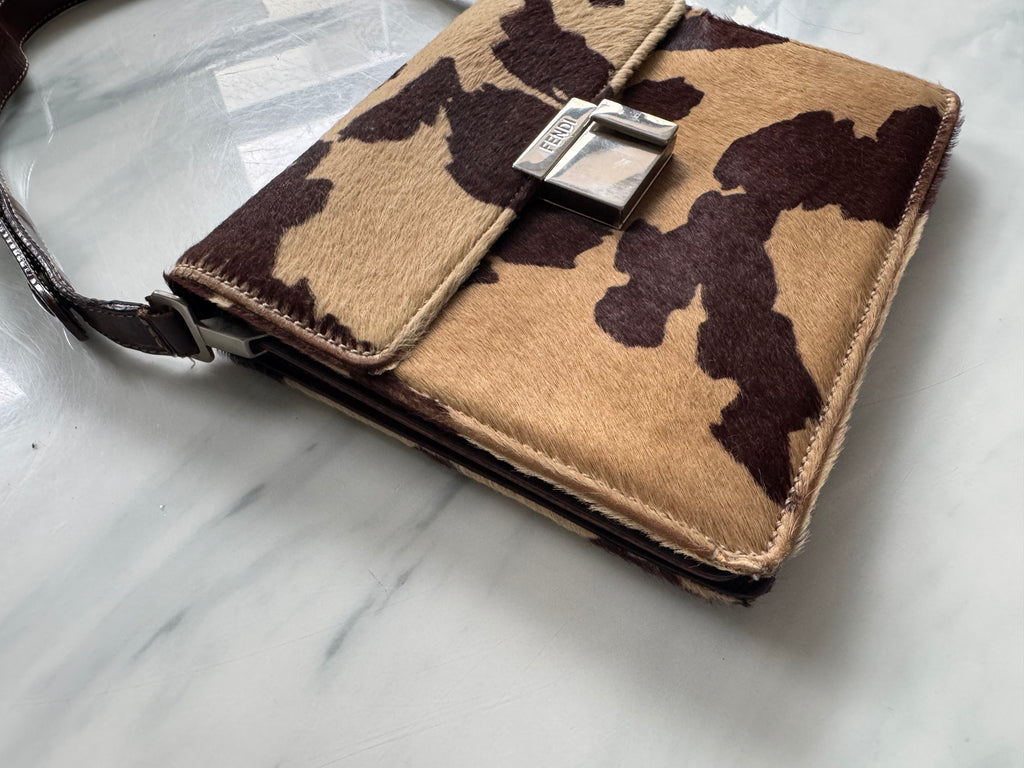 Vintage Fendi Leather Beige Calf Hair Shoulder Bag