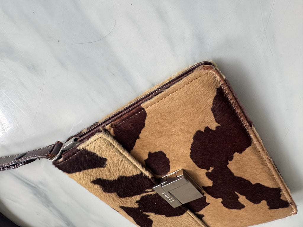Vintage Fendi Leather Beige Calf Hair Shoulder Bag