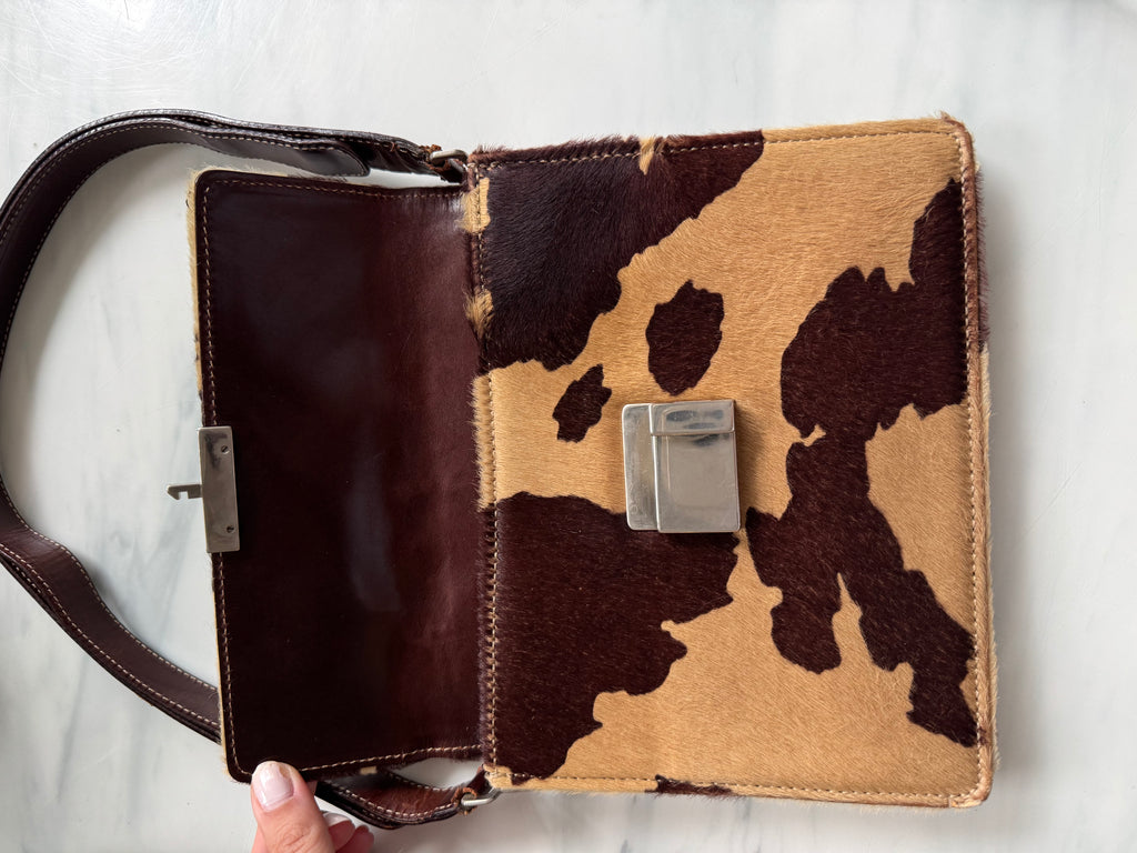Vintage Fendi Leather Beige Calf Hair Shoulder Bag