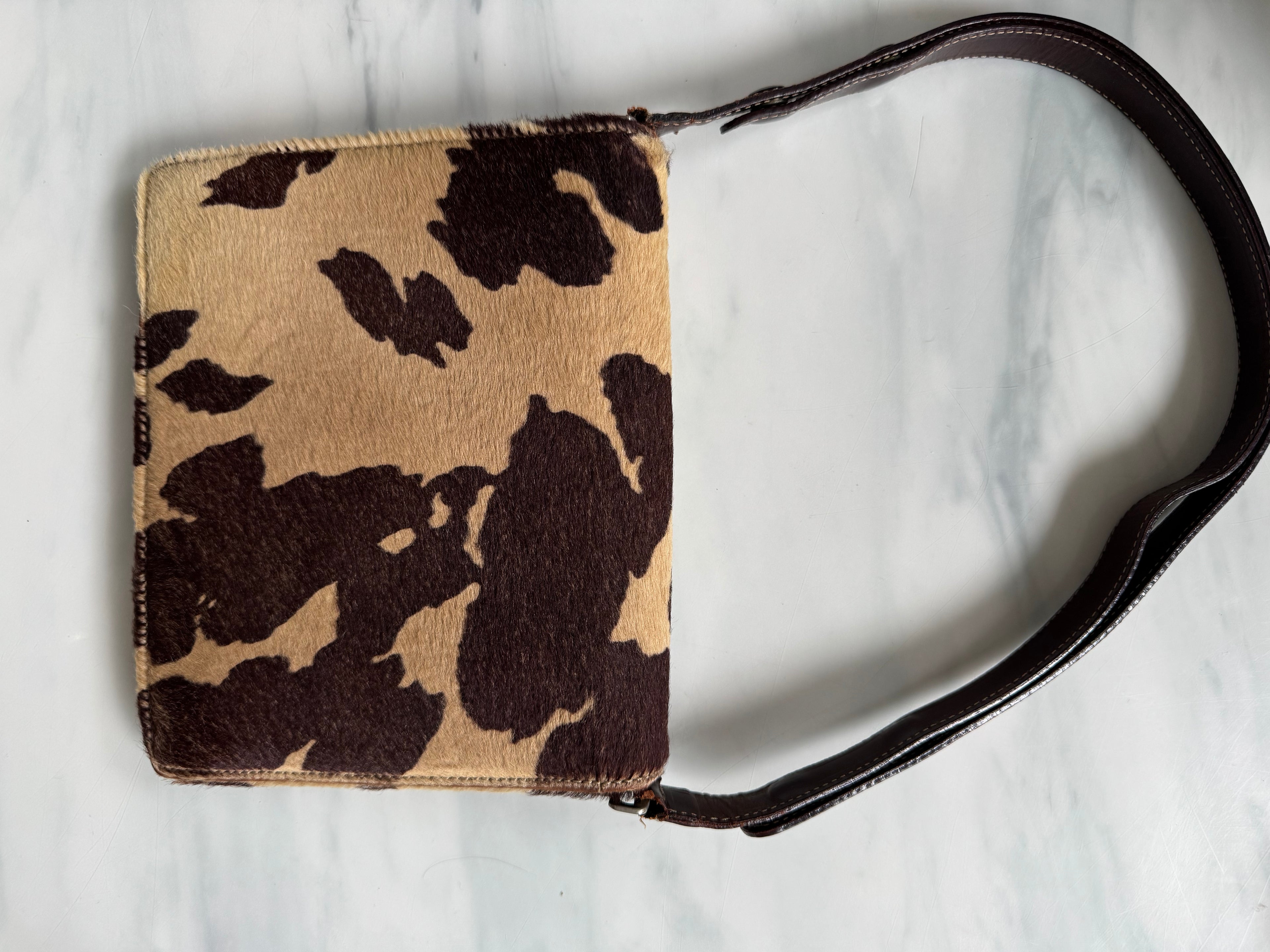 Vintage Fendi Leather Beige Calf Hair Shoulder Bag