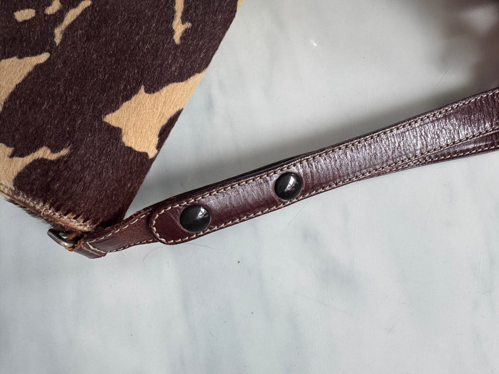 Vintage Fendi Leather Beige Calf Hair Shoulder Bag