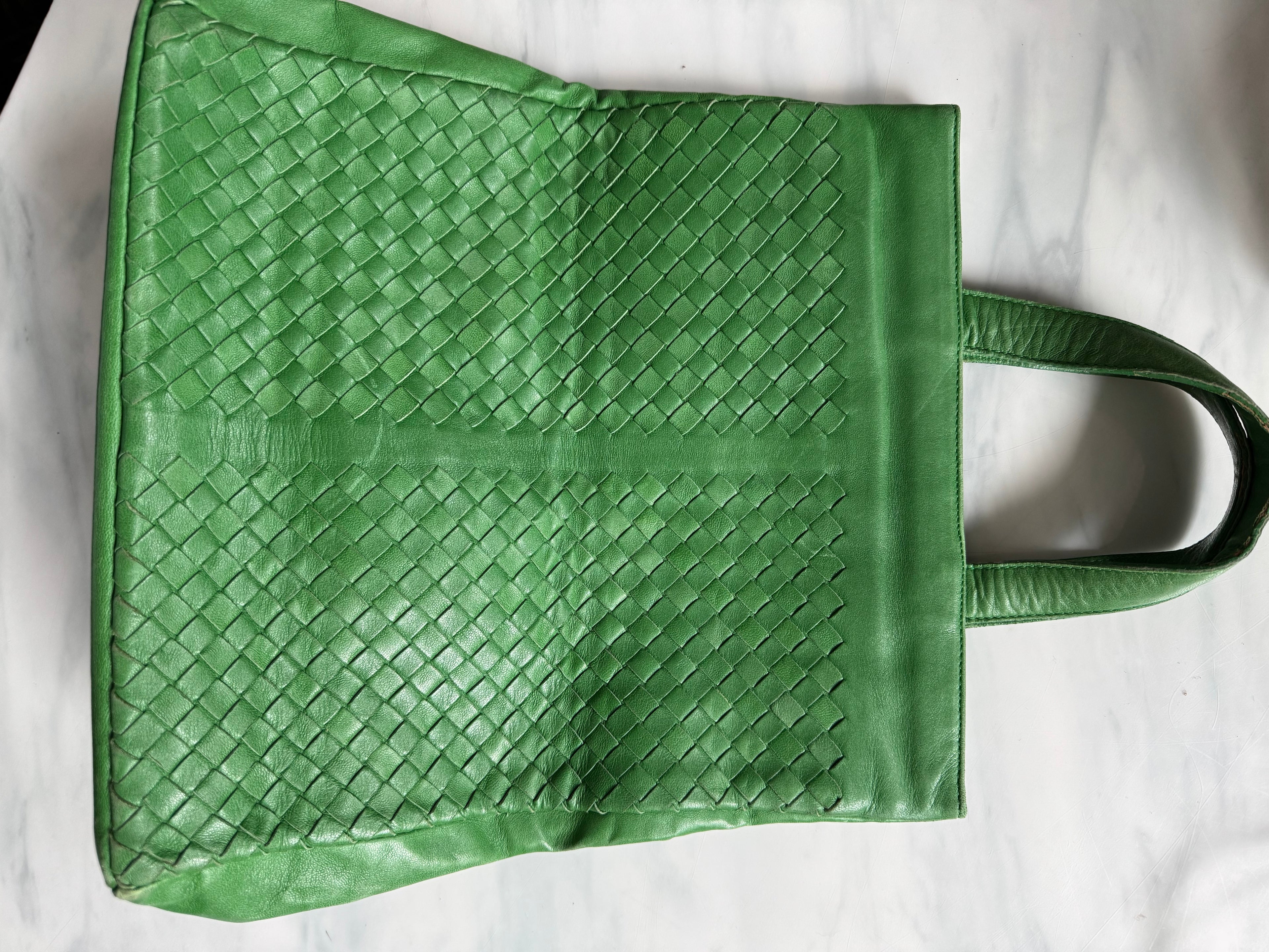 Vintage Bottega Veneta Leather Green Hand Bag