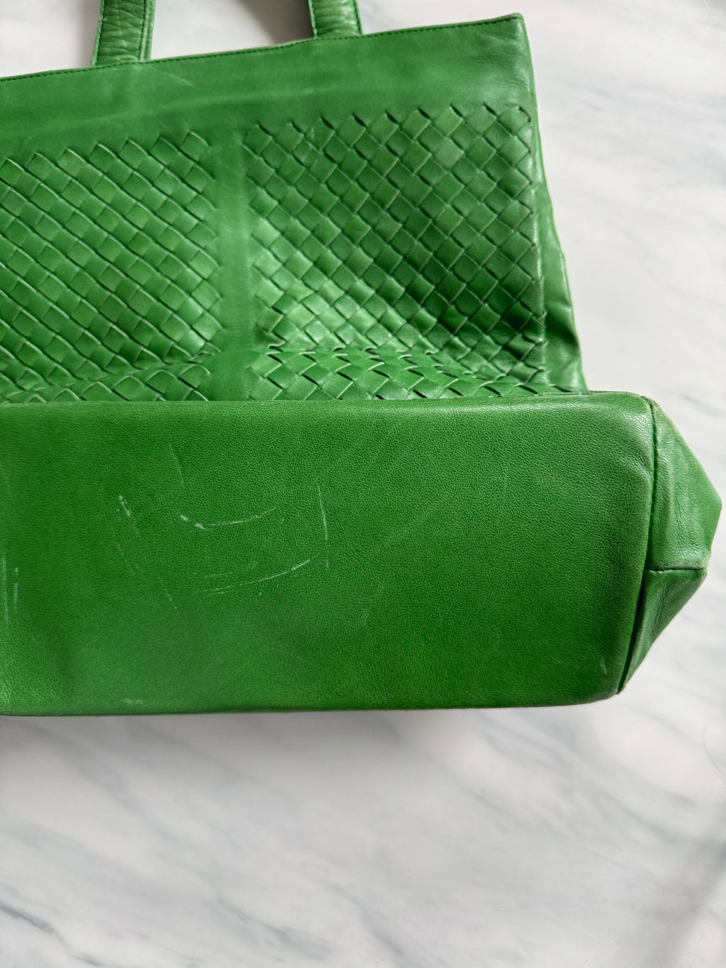 Vintage Bottega Veneta Leather Green Hand Bag