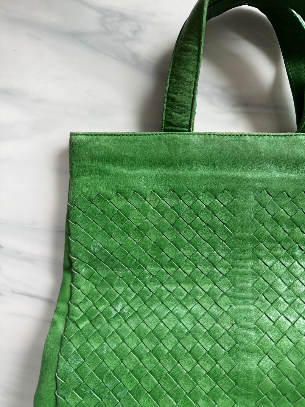 Vintage Bottega Veneta Leather Green Hand Bag