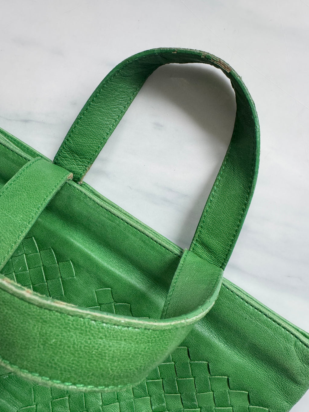 Vintage Bottega Veneta Leather Green Hand Bag