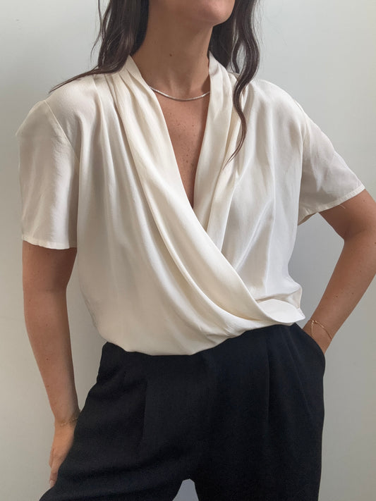 Vintage Short Sleeve Draped Blouse Size Medium