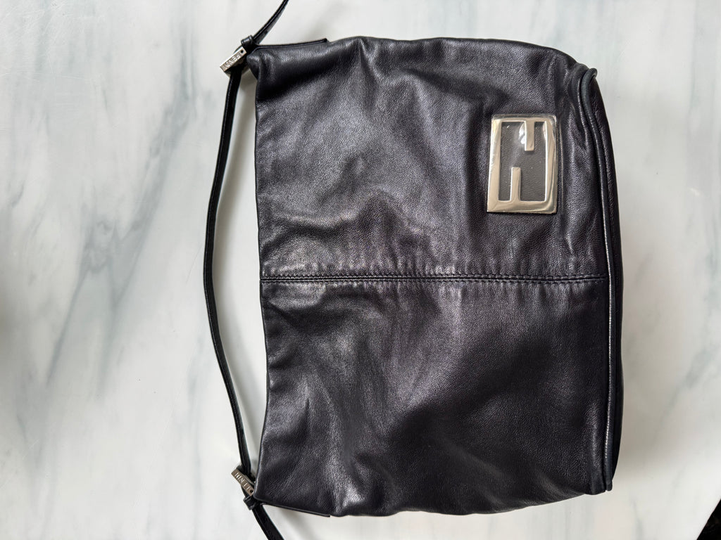 Vintage Fendi Leather Mamma Shoulder Bag in Black