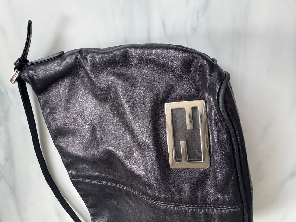 Vintage Fendi Leather Mamma Shoulder Bag in Black