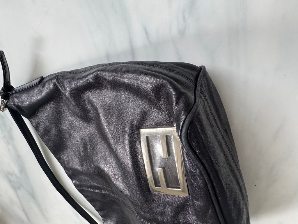 Vintage Fendi Leather Mamma Shoulder Bag in Black