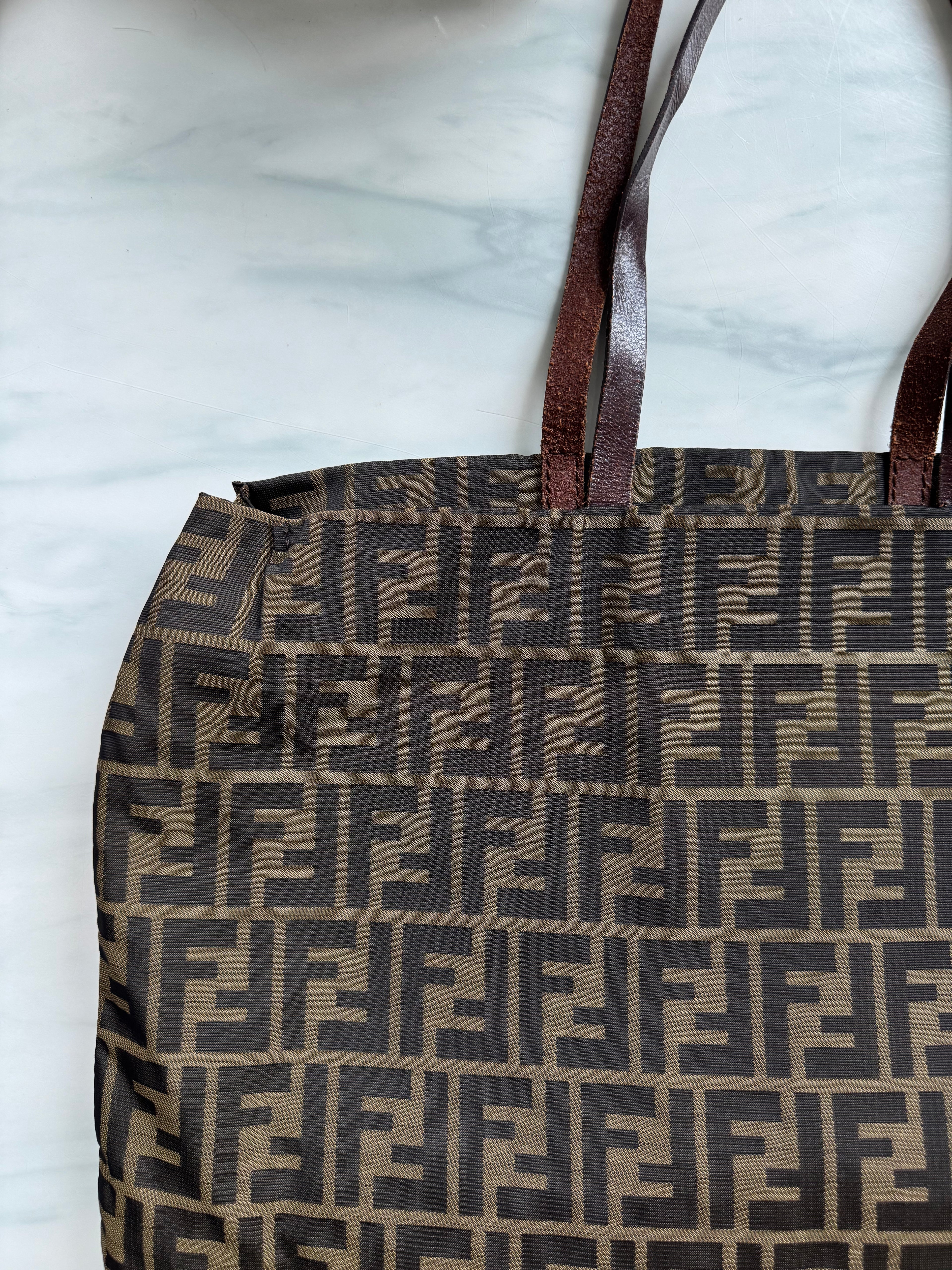 Vintage Fendi Zucca Canvas Tote Bag Nylon Brown