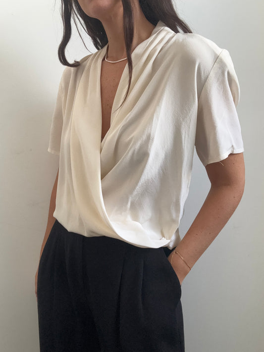 Vintage Short Sleeve Draped Blouse Size Medium