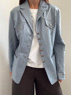 Vintage Italian Baby Blue Buttoned Leather Jacket Size Medium